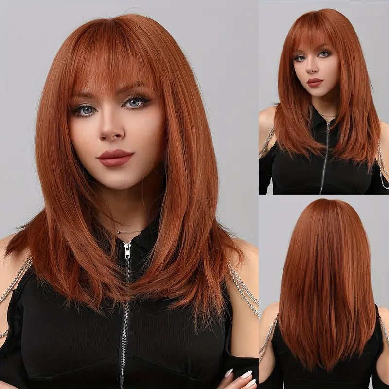 Women's Shoulder Dyed Chemical Fiber Rose Net Long Straight Wig