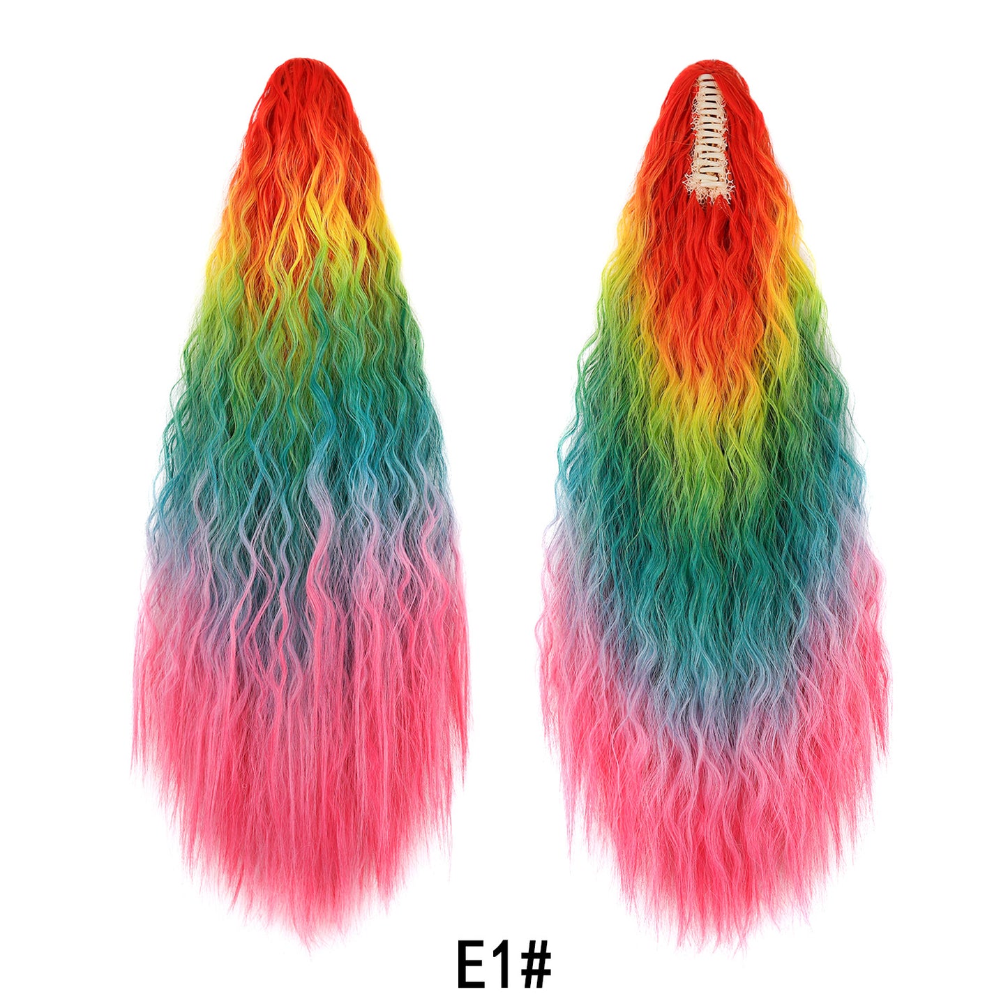 Women's Color Long Curly Hair Grip Dyed Corn Curler Water Ripple Wig Ponytail