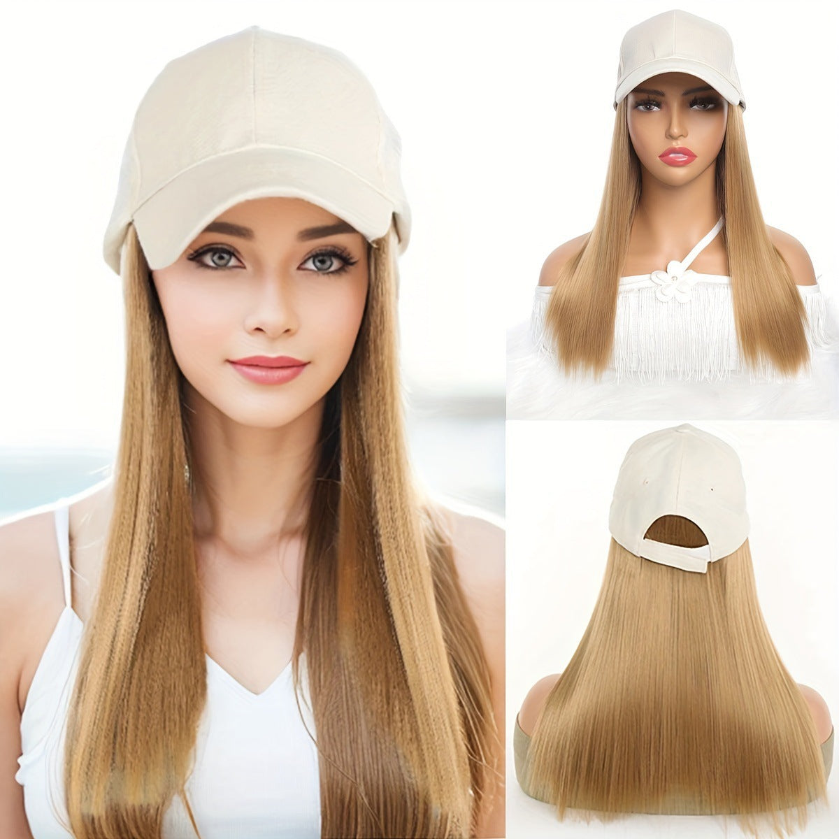 One Female Hair Fashion Peaked Cap Long Straight Wig