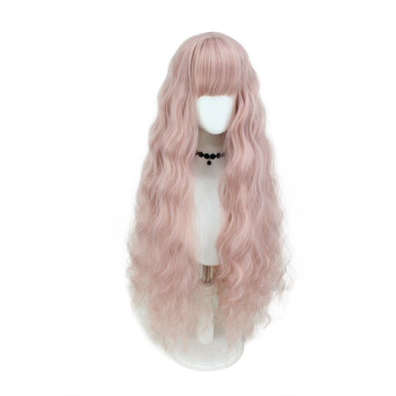 Female Pink Super Long Curly Hair Water Cos Wig
