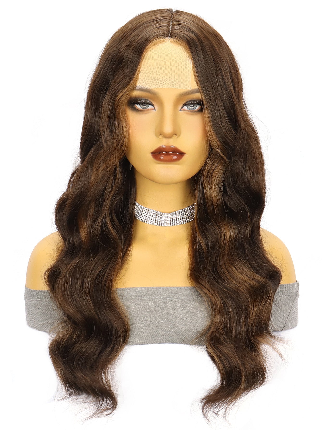 Women's Brown Straight Hair Big Wave Curly Chemical Fiber Front Wig Long Curls
