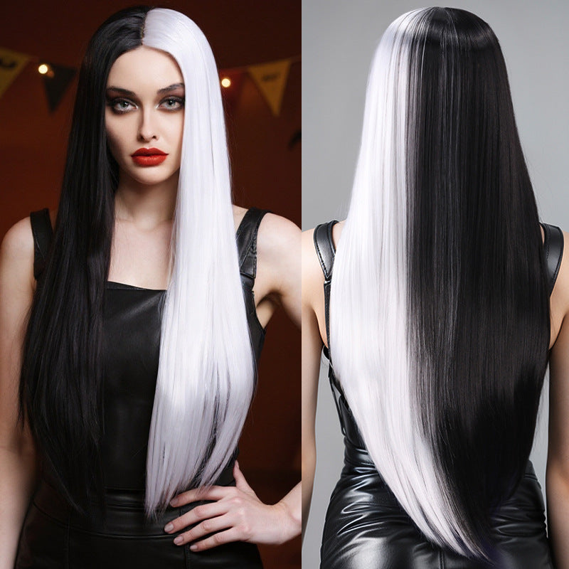 Black White Witch Color Matching Small Short Long Straight Wig