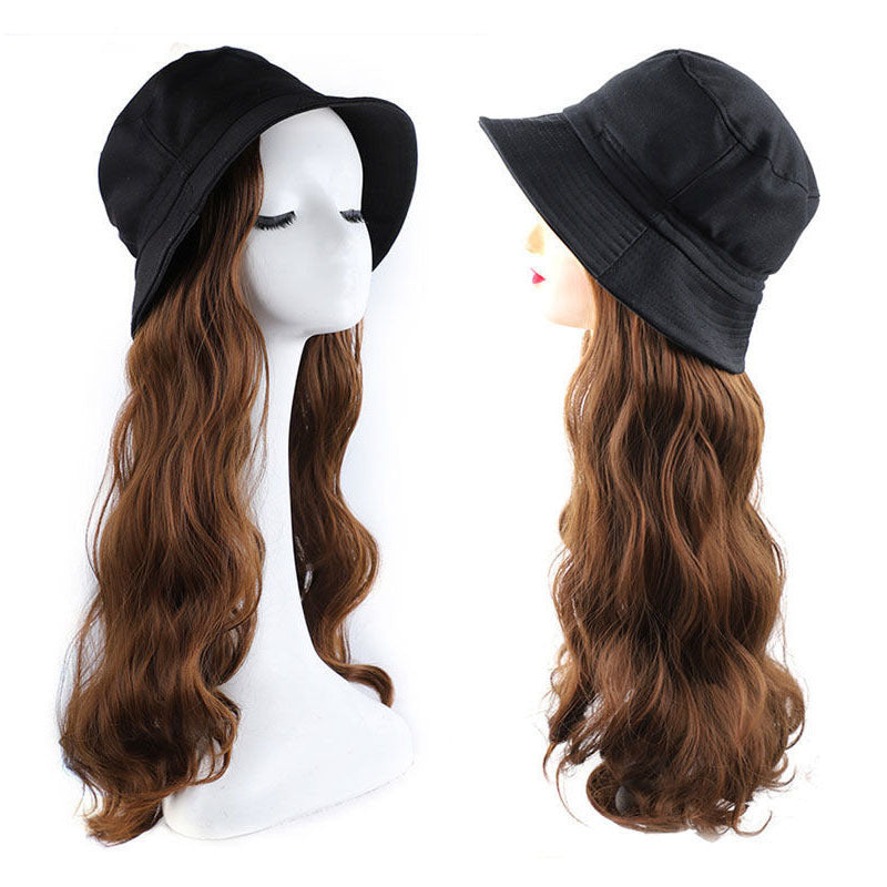 Detachable Hat Big Wave Bucket Live Streaming Wig Long Curls
