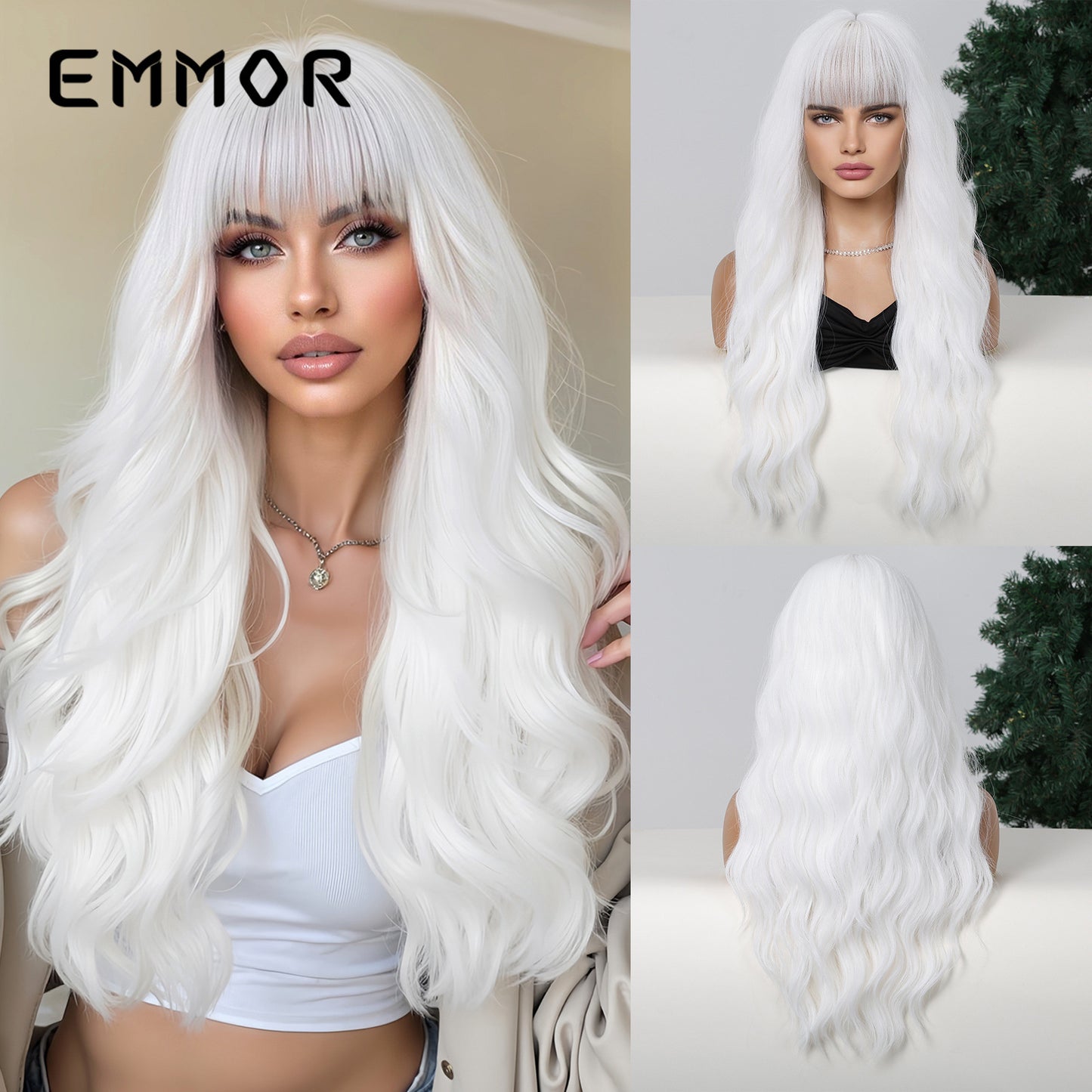 Bangs White Curly Hair Festival Atmosphere Wig Long Curls