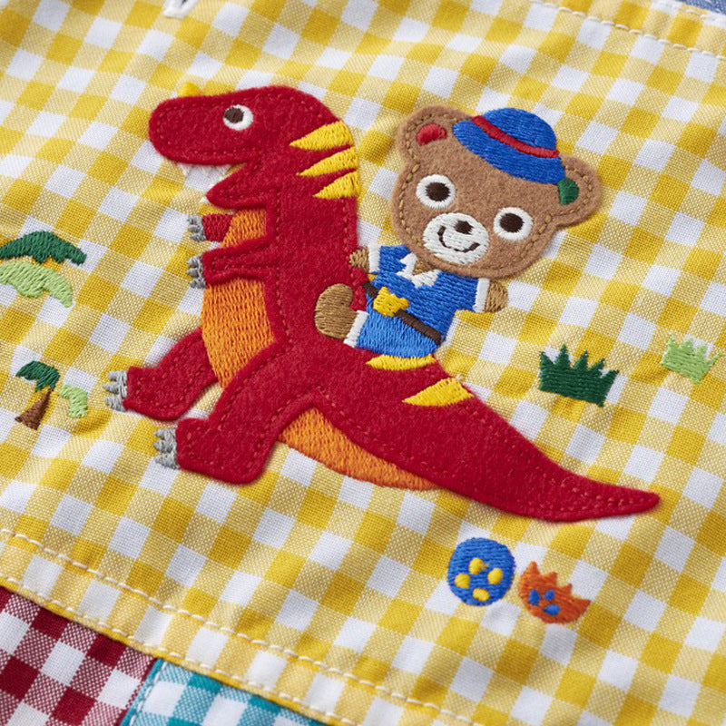 Children's Summer Cartoon Train Dinosaur Bear Embroidery Plaid Striped Children's Pants