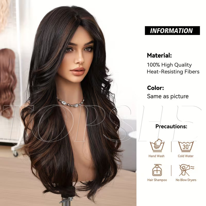Fiber Female Bangs Black Brown Dyed Curly Hair Dignified Wig Long Curls