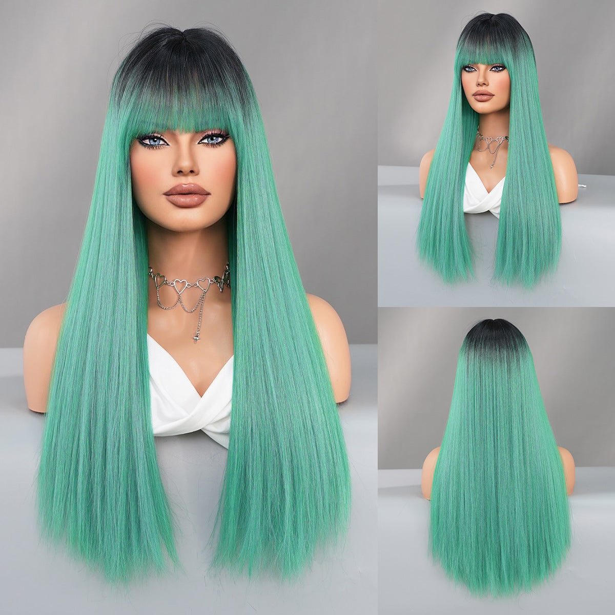 Women's Linen Brown Highlight Hair Fashion Chemical Long Straight Wig