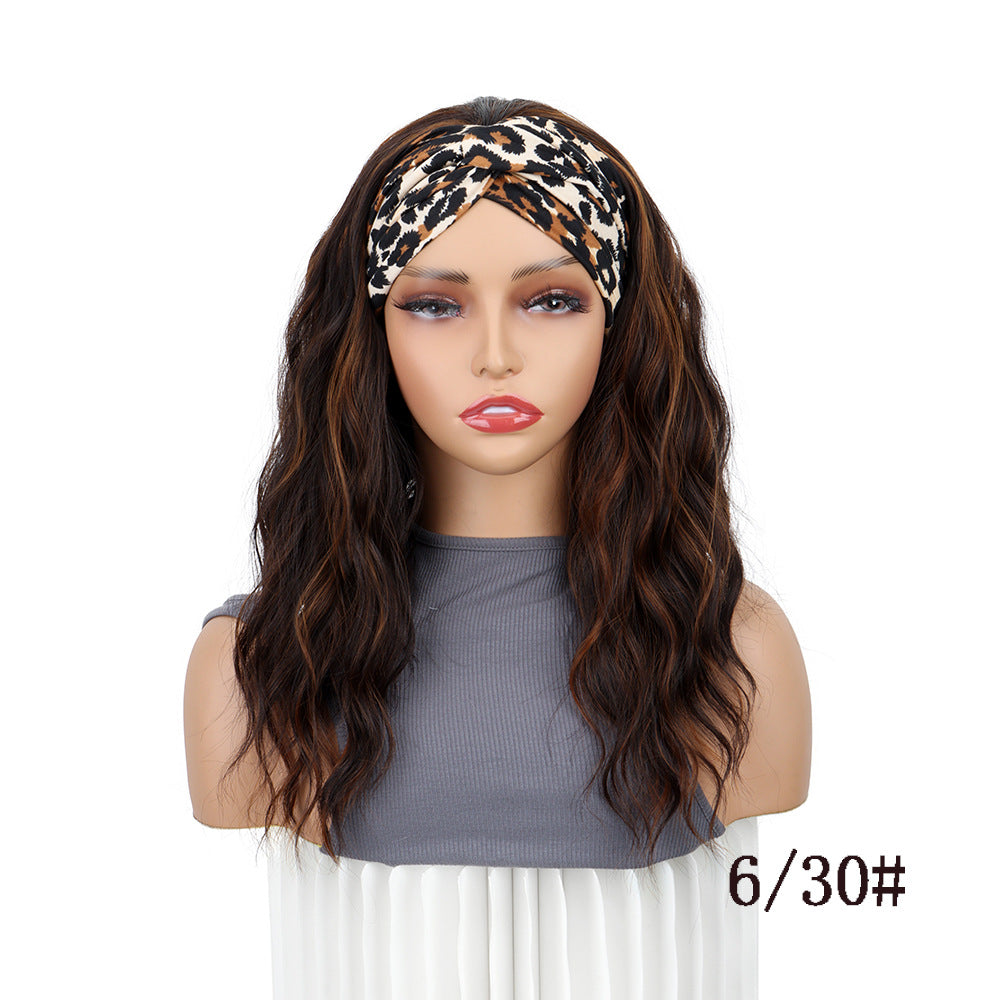 Women's Mid-length Curly Hair Water Ripple Ice Silk Band Fiber Chemical Wig Long Curls