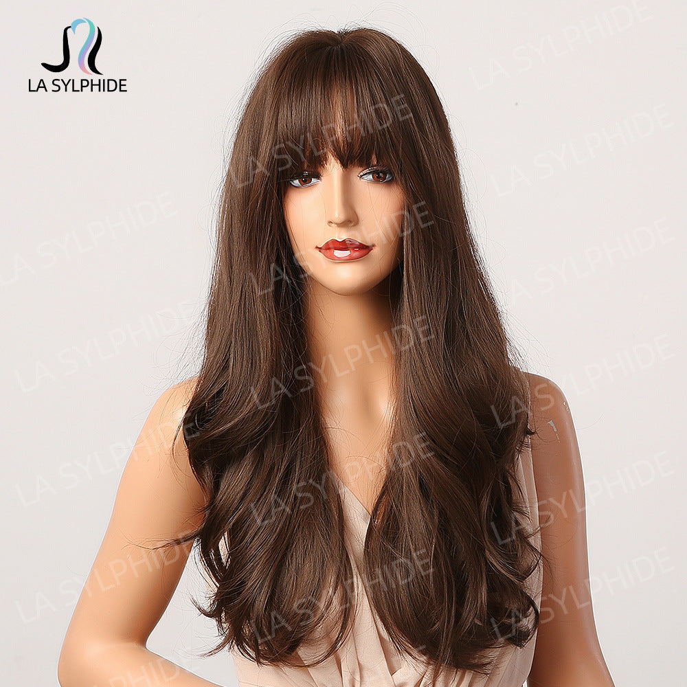 Bangs Female Mechanism Chemical Fiber Golden Long Real Hair Wig