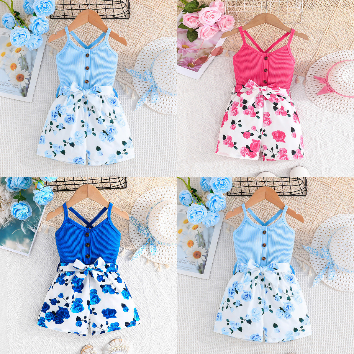 Summer Blue Printing Gallus Siamese Trousers Jumpsuit, Climbing Suit
