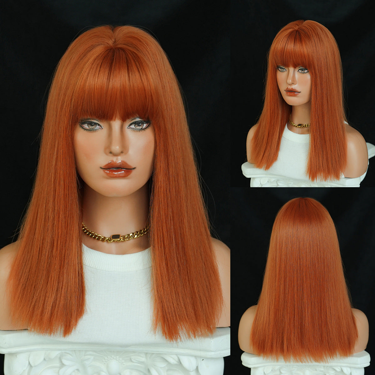Women's High Quality For Bangs Linen Golden Wig Short Straight Hair