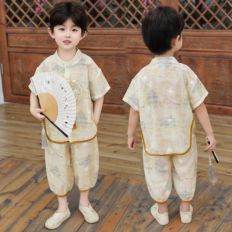 Children's Style Summer Han Chinese Costume Two-piece Children's Suit
