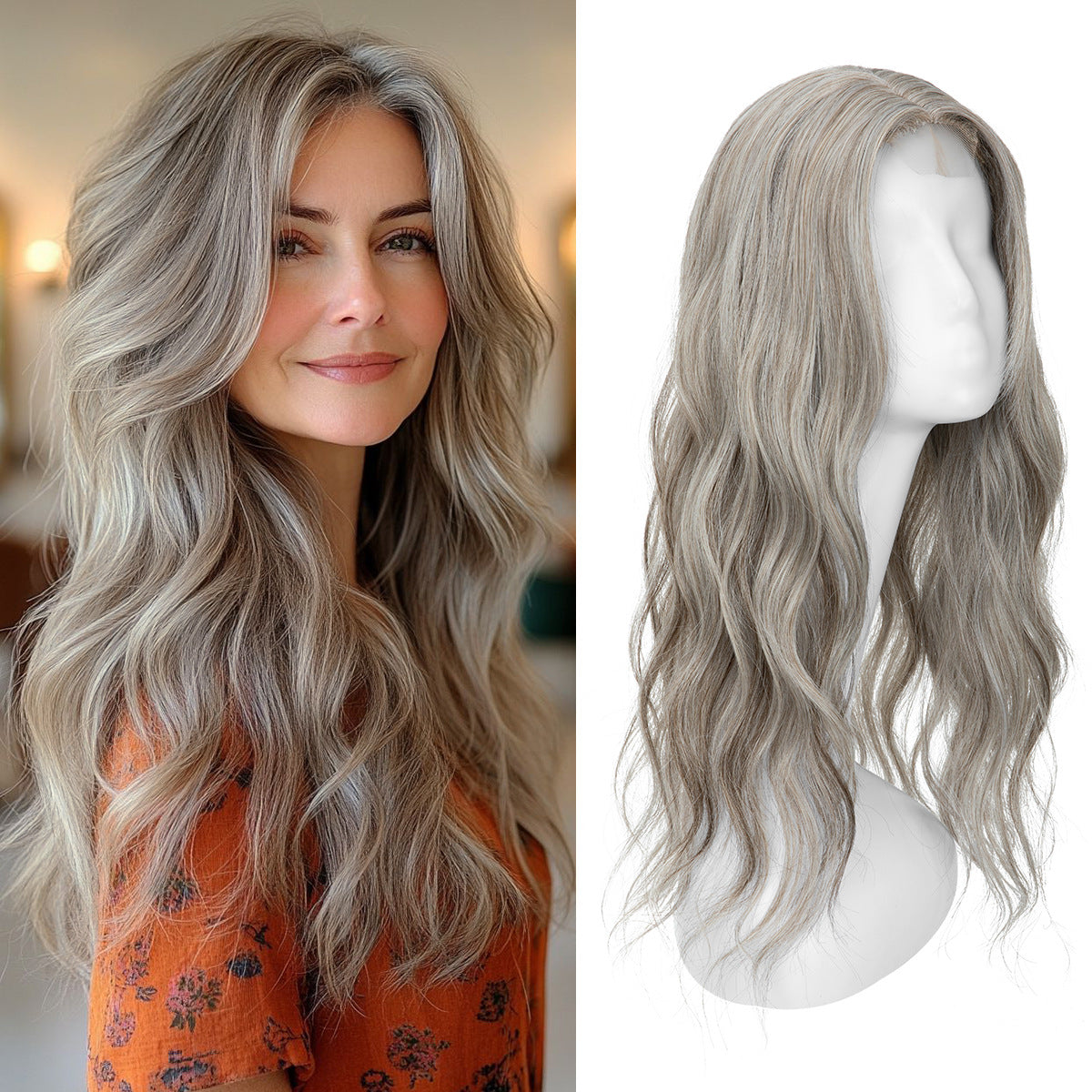 Natural Fluffy High Skull Top Hairpiece Big Wave Curly Wig