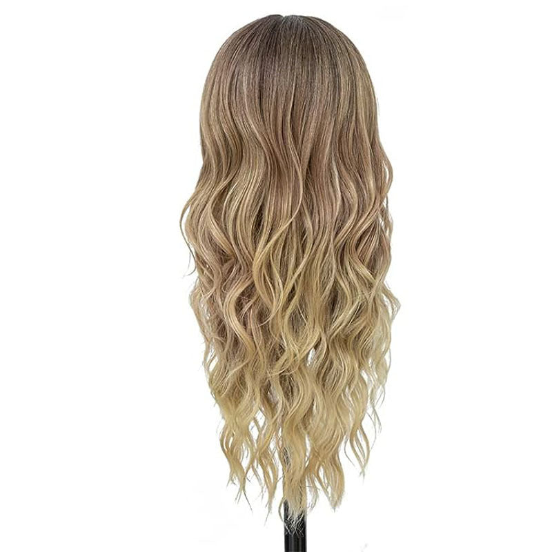 Women's Gradient Golden Curly Small Lace Synthetic Wig Long Curls