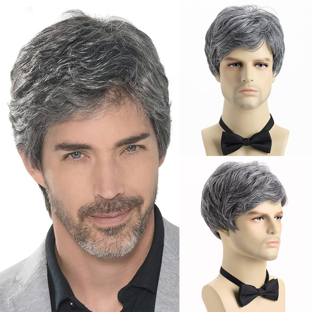 Men's Fashion Synthetic Wigs Gray Short Hair Men's Wig