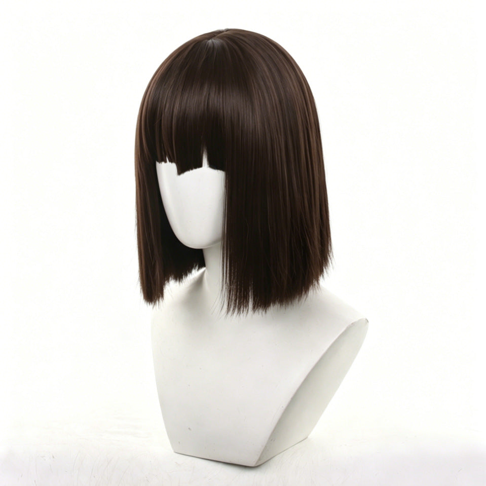 Rock Kingdom World Dark Brown Air Bangs Wave Head Cos Wig
