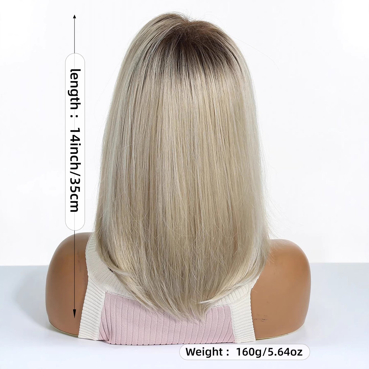 Women's Platinum Oblique Bangs Natural Rose Mesh Wig Short Straight Hair