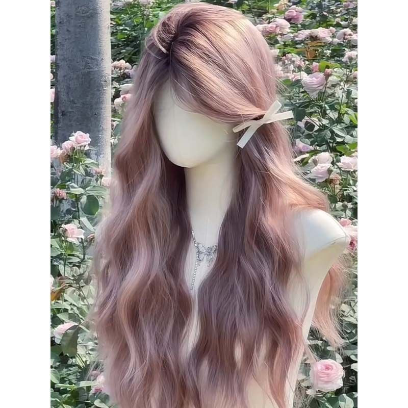 Hair Middle Parted Bangs Water Wave Slightly Curly Wig Long Curls