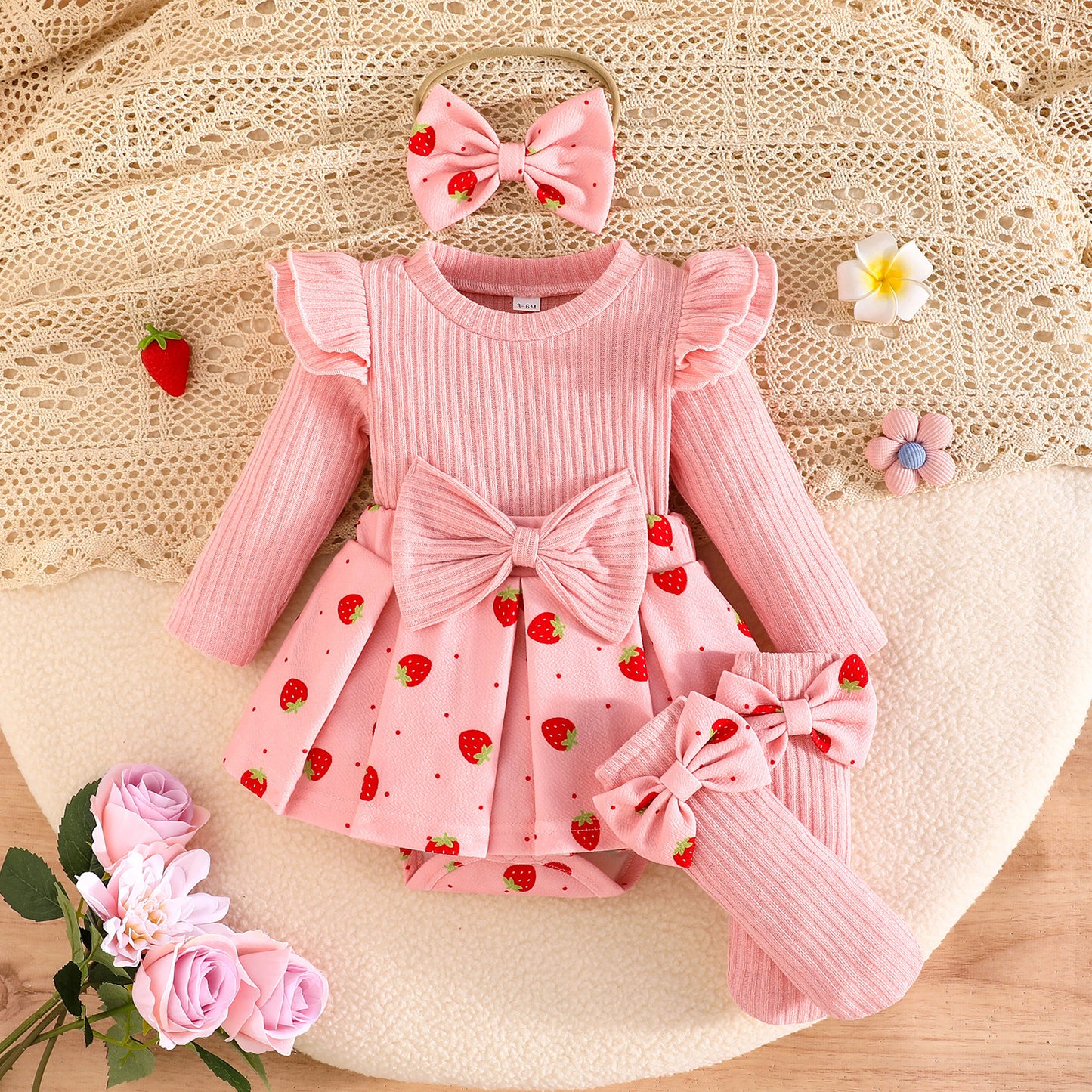 Print Triangle Rompers Headscarf Bow Socks Sweet Cute Jumpsuit, Climbing Suit