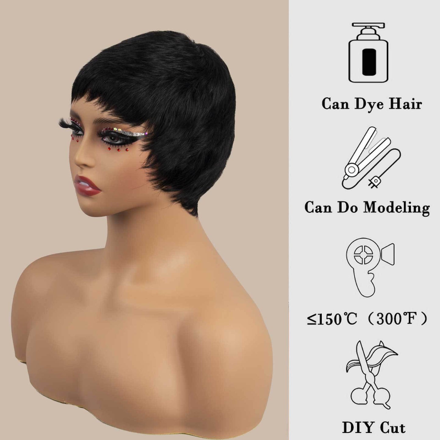 New Unique Creative Female Short Full Real Hair Wig
