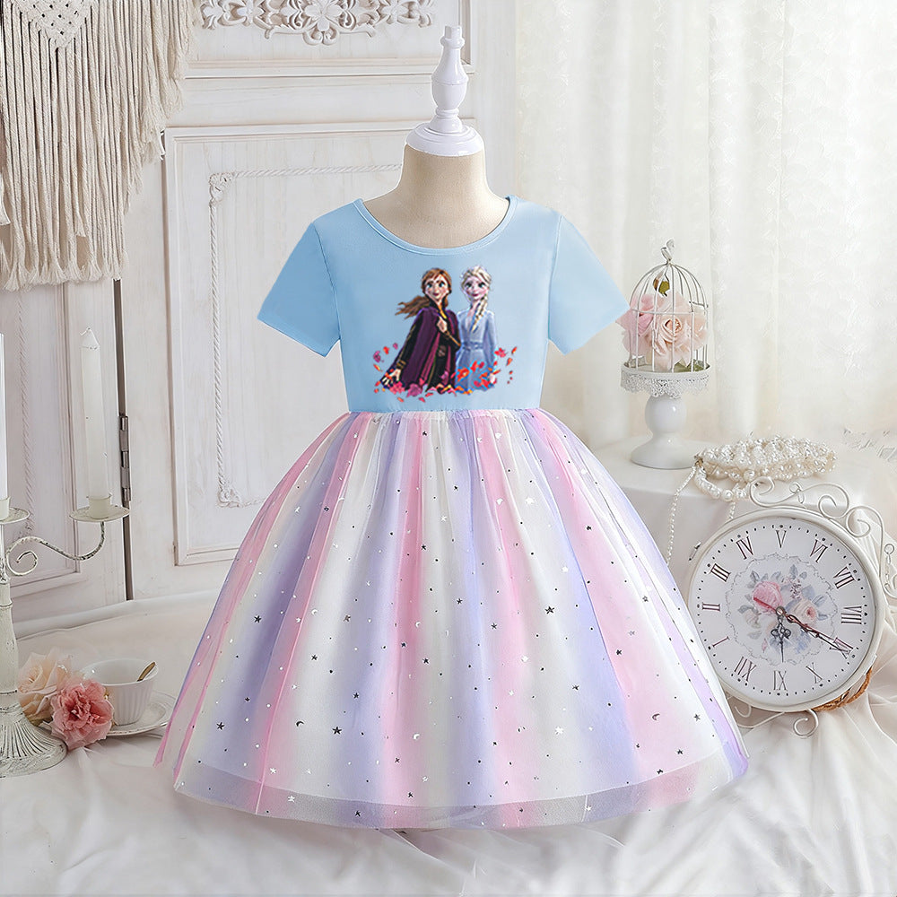 Children's Summer Short Sleeve Clothing Gauze Princess Skirt Frozen Children's Dress