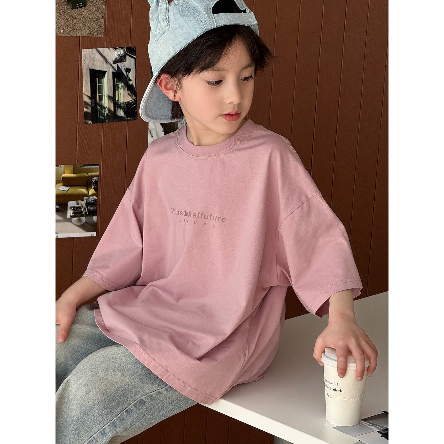 Children's Summer Korean Style Fashion Simple Letter Print Casual Loose Boys Children's T-shirt