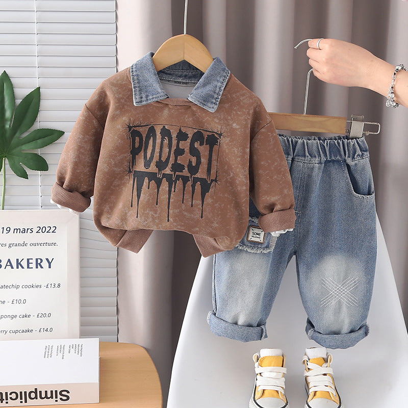 Children's Fried Street Fashion Trendy Spring Western Style Two-piece Children's Suit