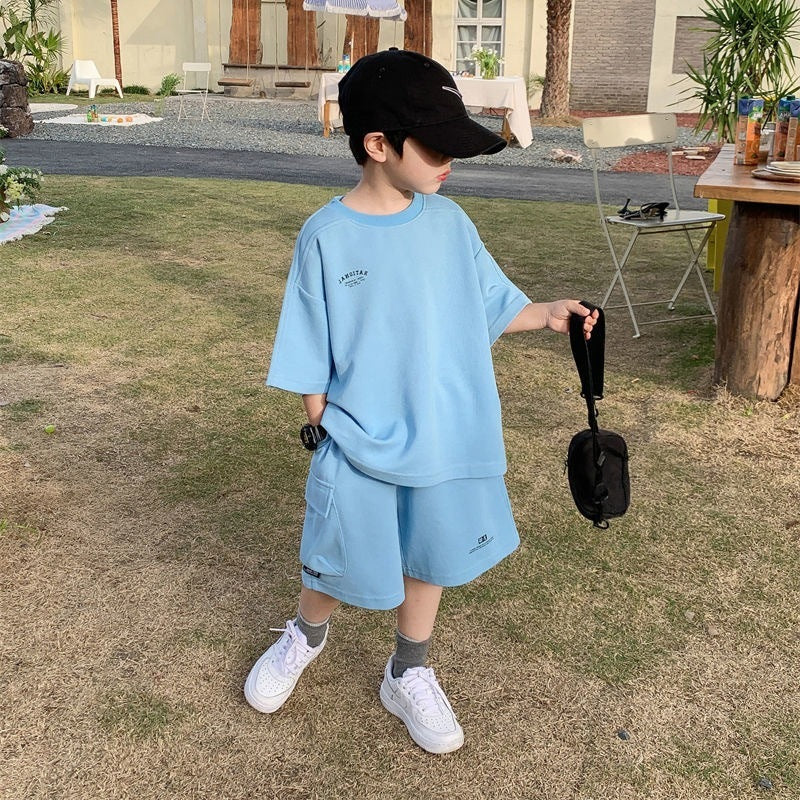 Children's Summer Teens Short Sleeve Shorts Casual Two-piece Clothes Sports Children's Suit