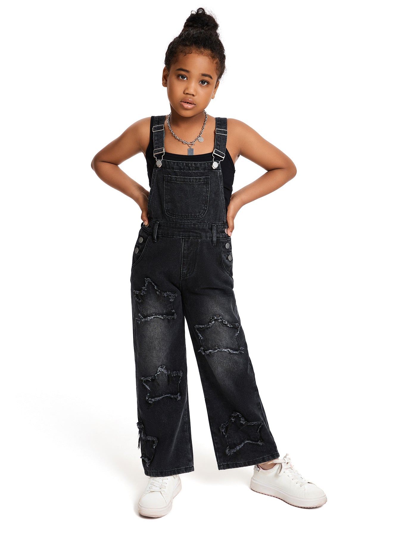 Green Girlish Five-pointed Star Decorative Denim Children's Pants