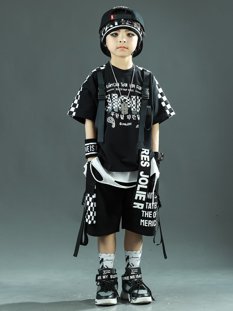 Children's Sports Summer Plaid Korean Style Teens Two-piece Clothing Children's Suit