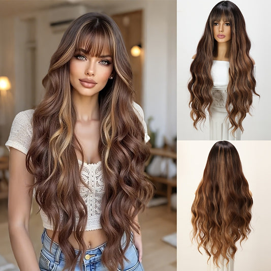 Fashion Coffee Color Highlight Gradient Curly Wig Long Curls