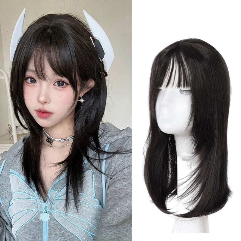 Women's Net Artificial Human Hair High-level Collarbone Length Haircut Wig