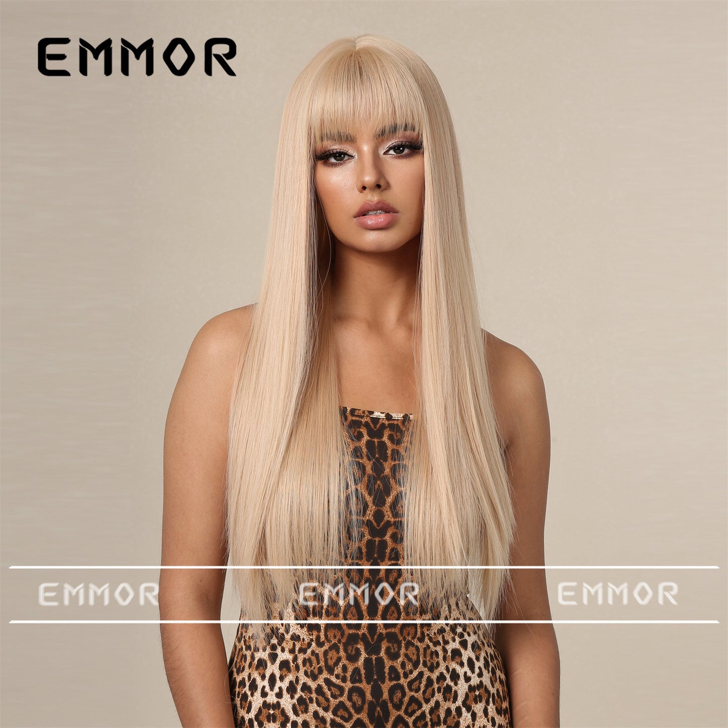 Bangs Champagne Brown Hair Dignified Goddess Chemical Long Straight Wig