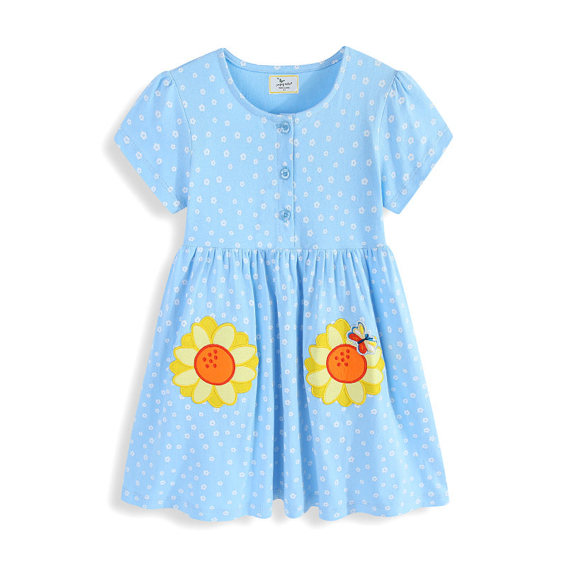 Children's Embroidered Knitted Short Sleeve Princess Clothing Children's Dress