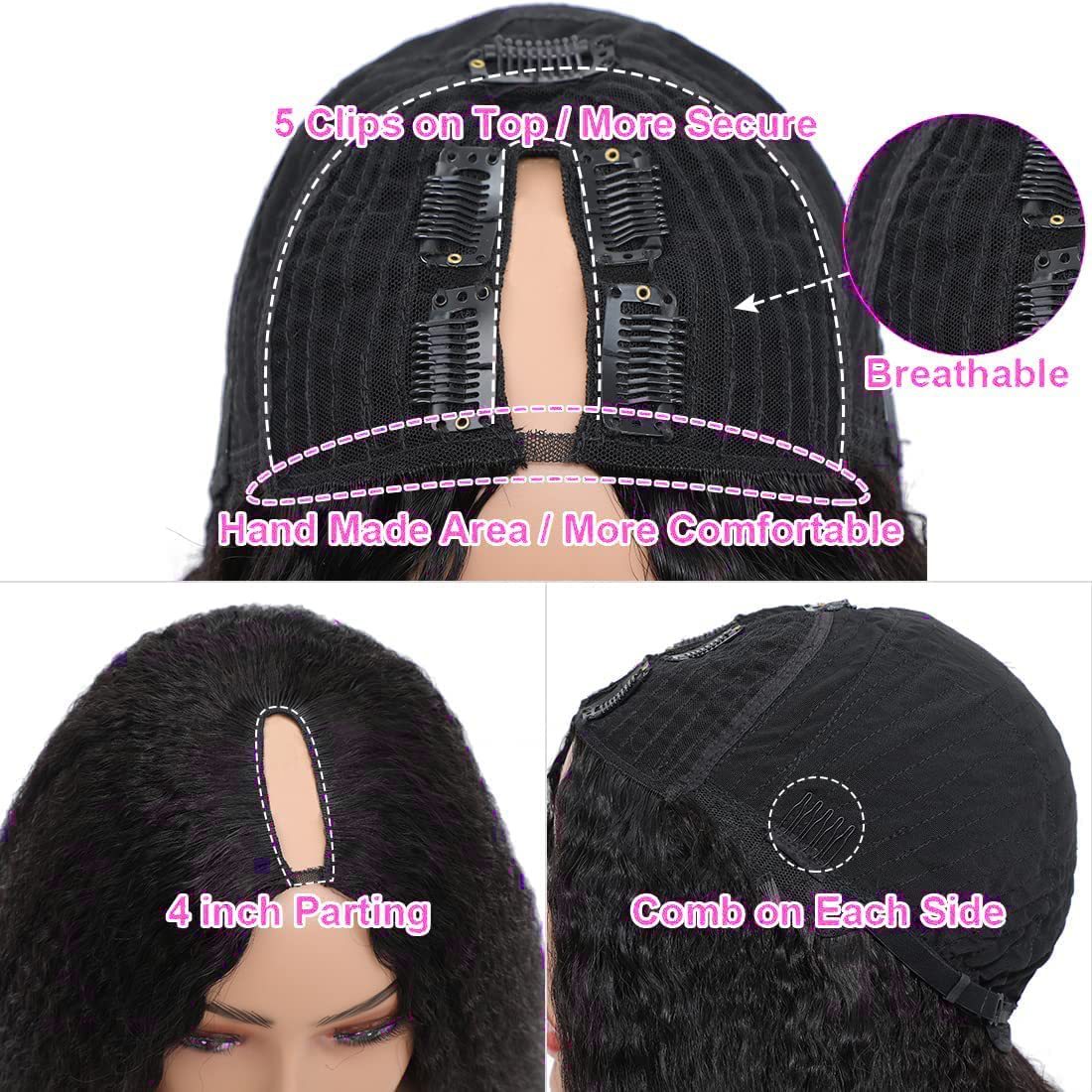 Women's Half Headgear Black Silk Long Straight Hair Wig