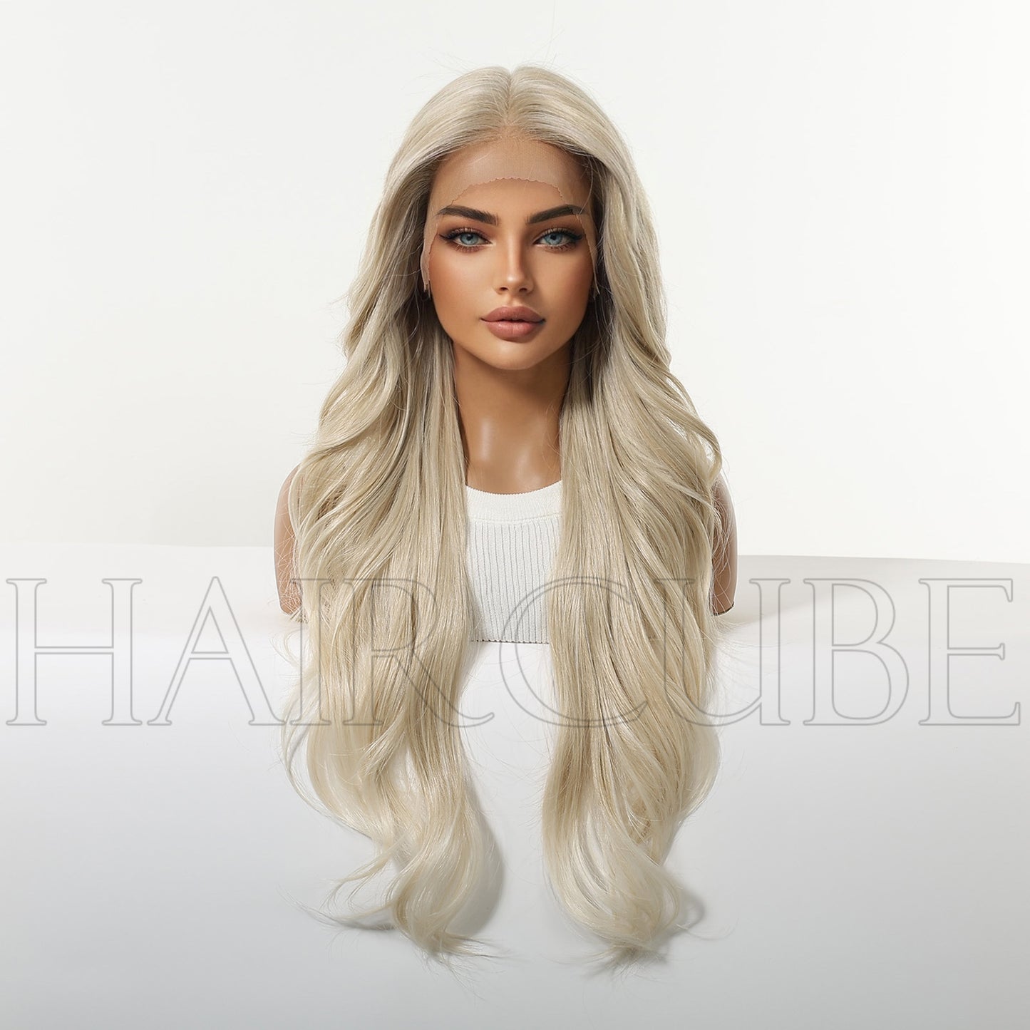 Area Front Lace Big Wave Curly Hair Golden Free Sewing Wig Long Curls