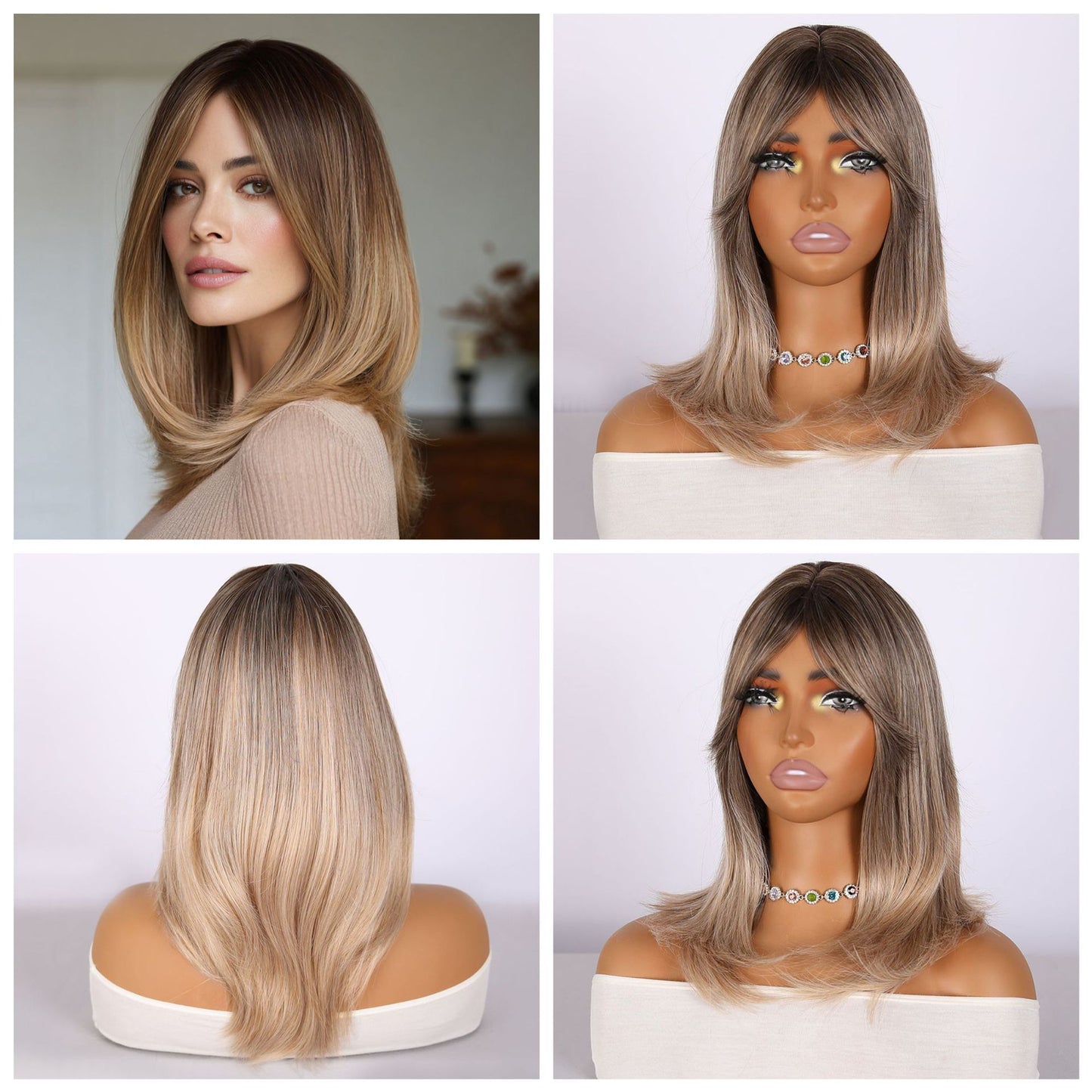 Bangs Gradient Hair High Quality Natural Long Straight Wig