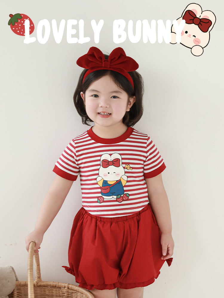 Rabbit Printed Half Sleeve Summer Sweet Children's T-shirt