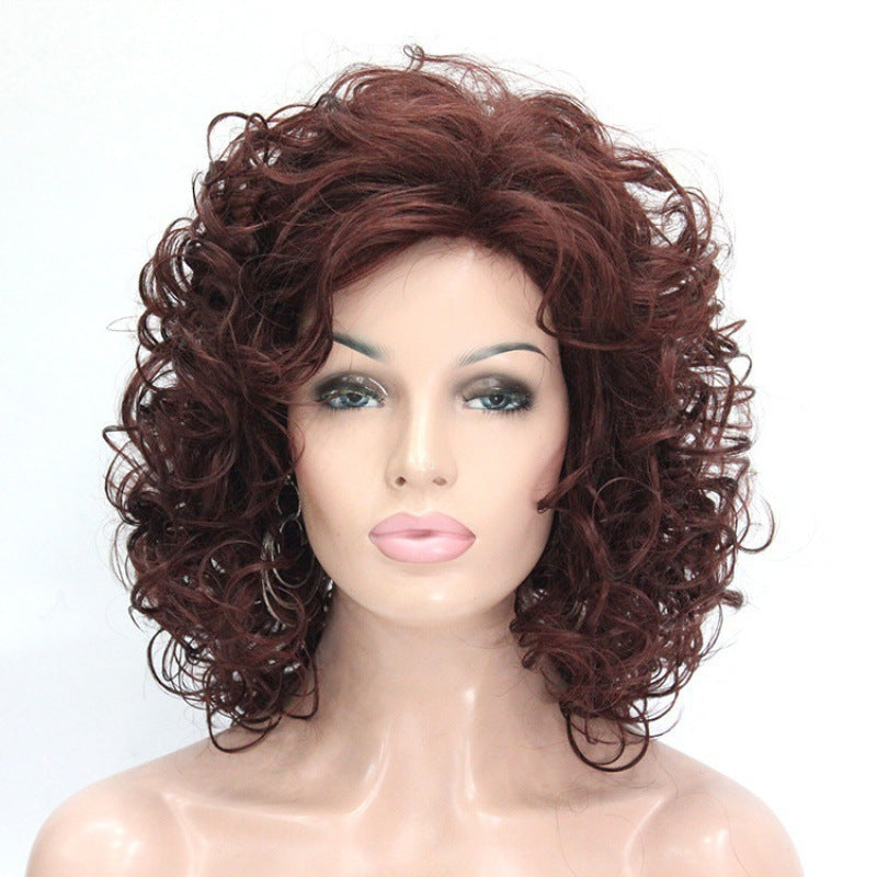 Female Egg Roll Fashion Gradient Golden Medium Long Split Pear Wig Short Curly Hair