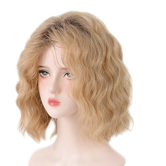 Women's Fashion Water Ripple Gradient Gold Split Wig Short Curly Hair