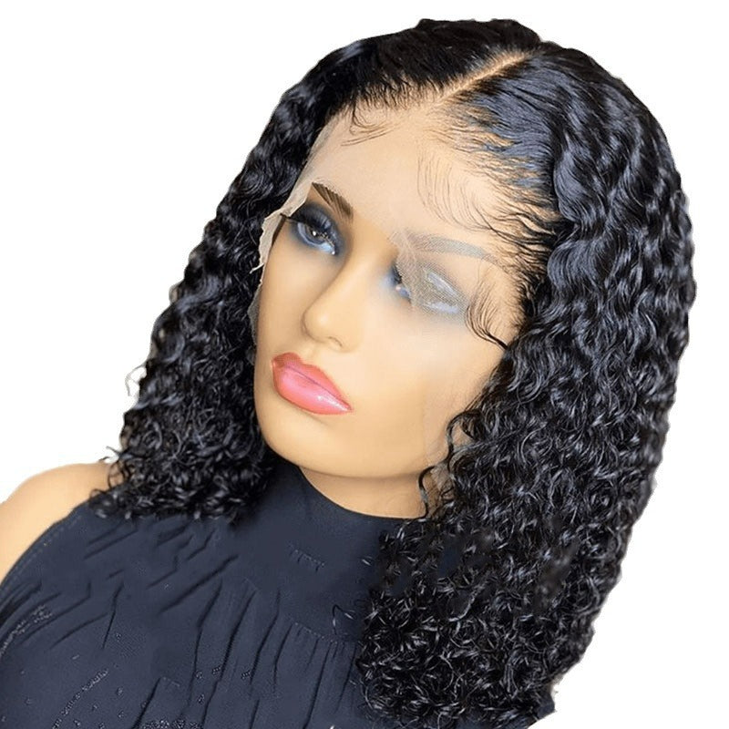 African Small Hand Roll Wound Tube Front Lace Wig Short Curly Hair