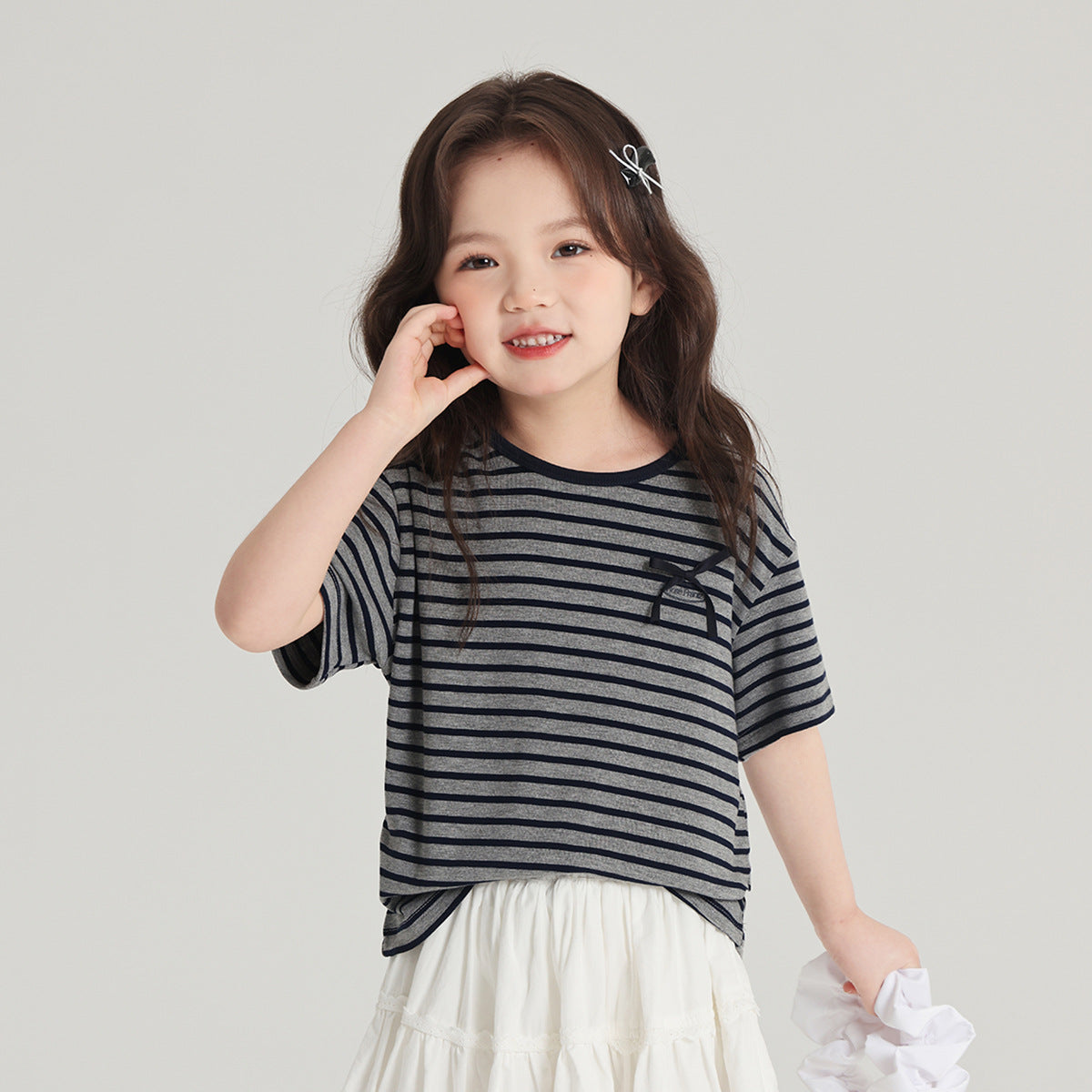 Children's Striped Short Cute Round Neck Sleeve Children's T-shirt