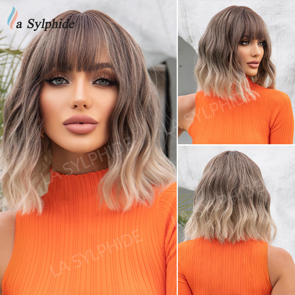 Pretty Women's Golden Gradient Fashion Natural Wig Short Curly Hair