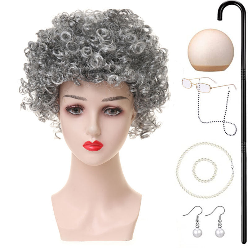 Grandma Gray Old Lady Holiday Dress Up Cos Wig