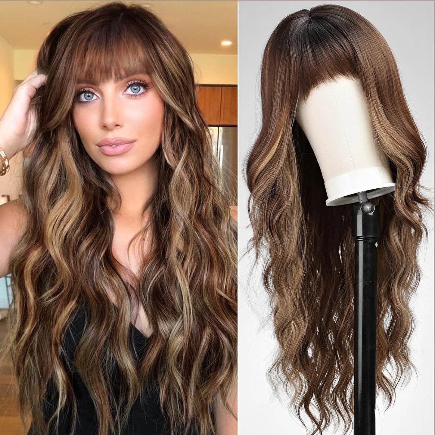 Women's Fashion Synthetic Wigs Brown Gradient Color Wig Long Curls