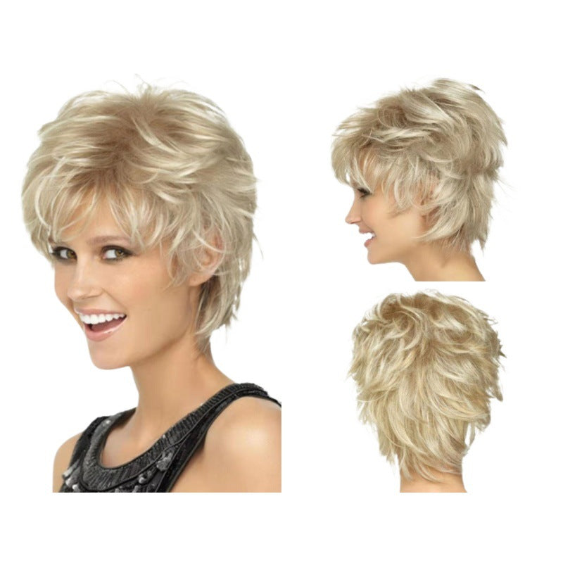 Women's Fashion Gradient Golden Side Bangs Partial Wig Short Straight Hair