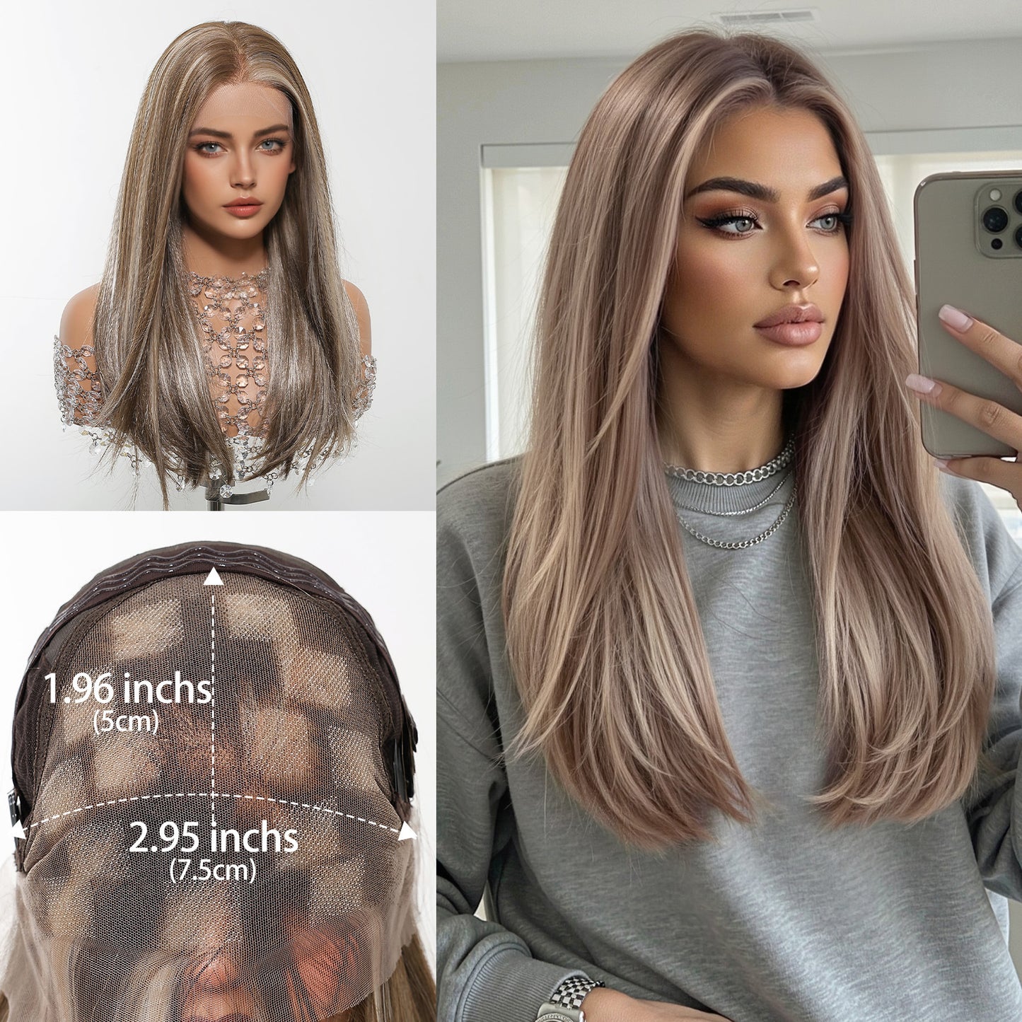 Area Lace Medium Black Brown Hair Fashion Long Straight Wig