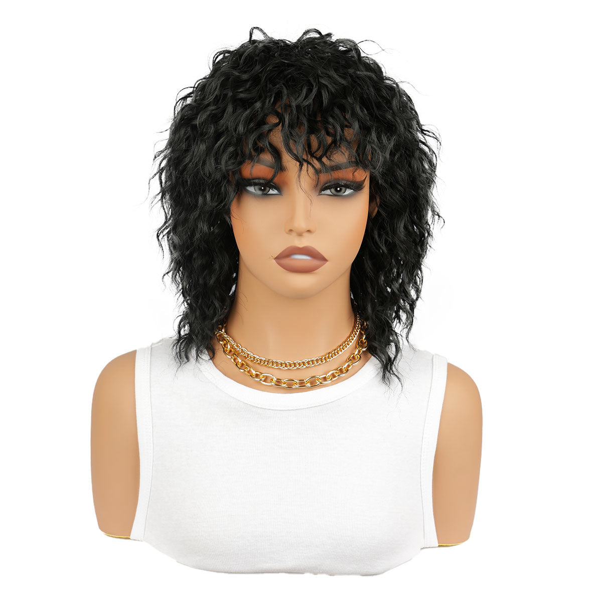 Women's & Men's Black Small Roll African Wig Short Curly Hair