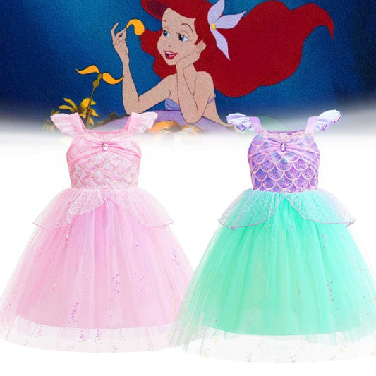 Mermaid Princess Flounced Sleeve Flashing Western Style Tulle Children's Dress