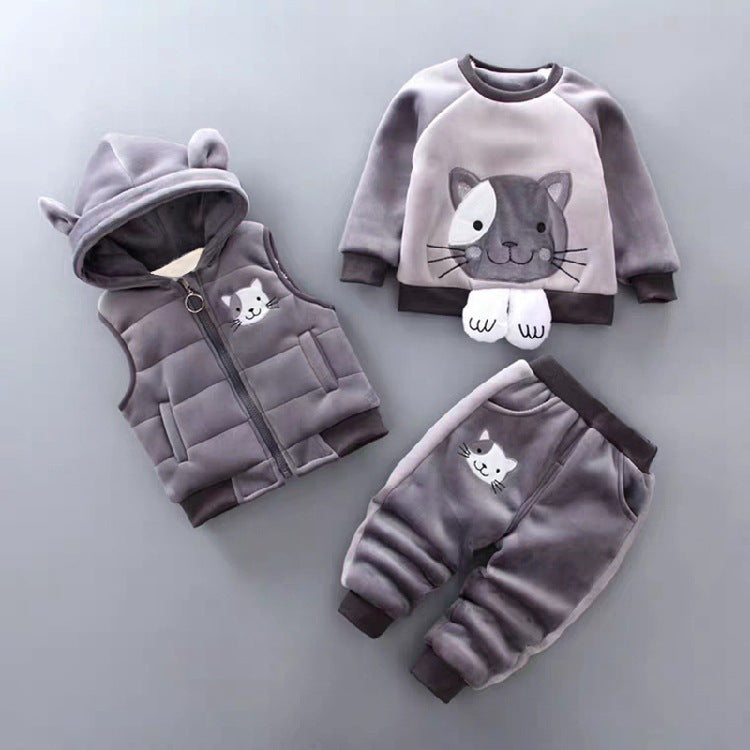 Children's Korean Style Clothing Fleece Padded Bear Children's Suit